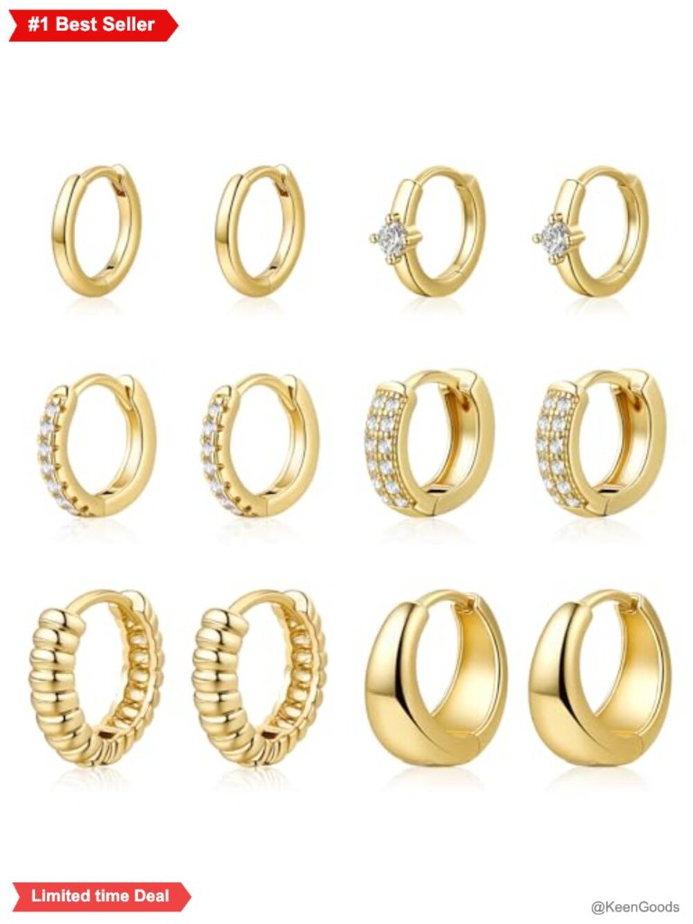 14K Gold Plated Hoop Earrings Set Hypoallergenic Huggie Hoops for Women